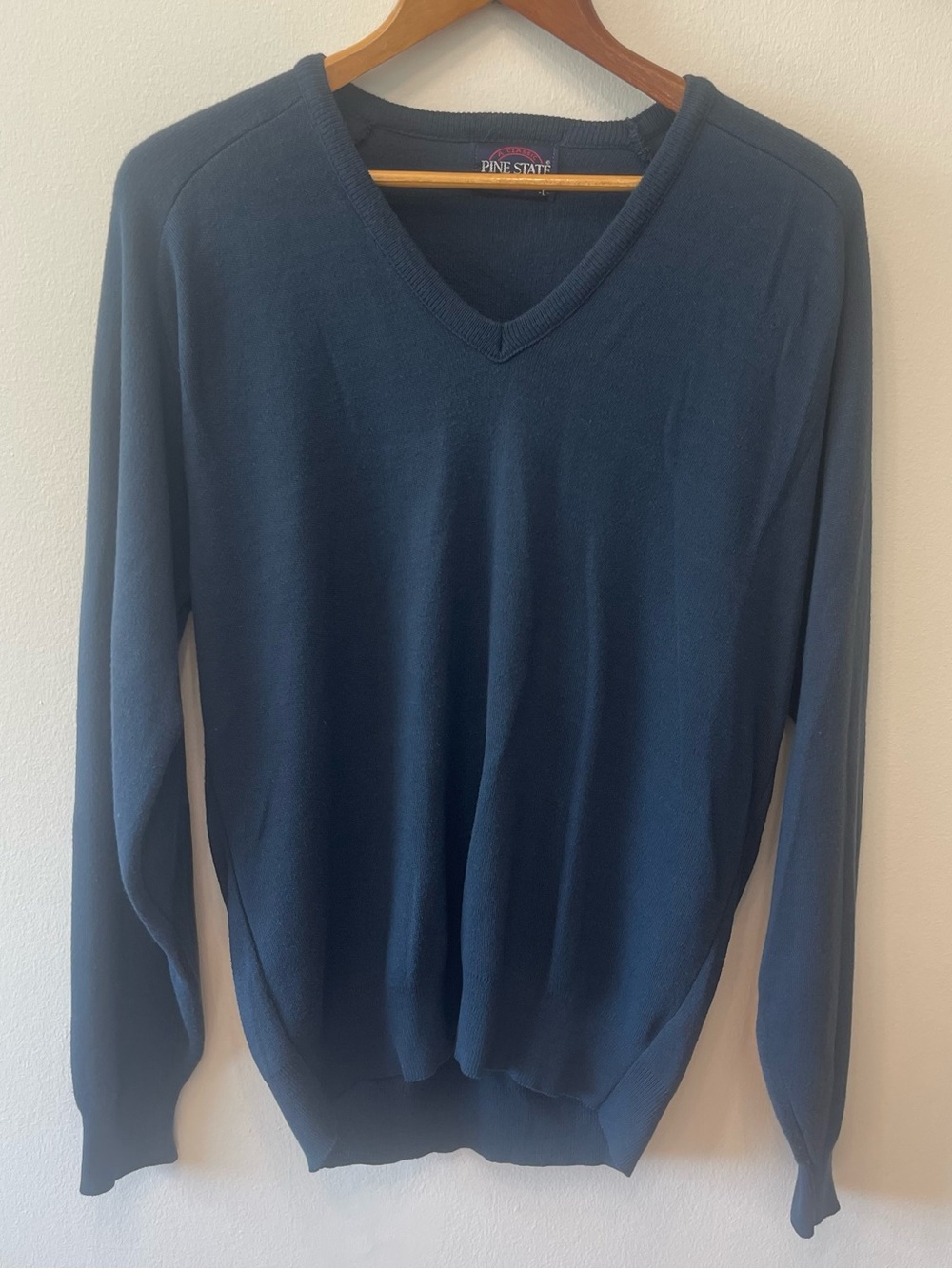 70s Pine State Blue V-Neck Sweater Classic prep L